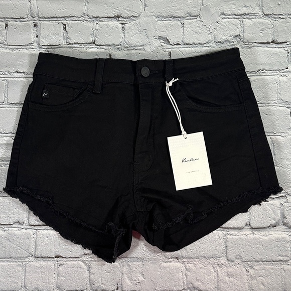 KanCan Black Cut Off Fringe Raw Hem Jean Denim Shorts Style KC6033BK Size 9/28 - Picture 1 of 16